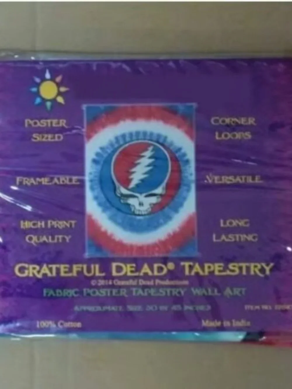 Grateful Dead Steal Your Face Tapestry ~ 100% Cotton ~ 30” x 45” ~Brand New!